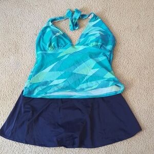 Beach Native Blue Tankini & Skirt Bikini Bottom Swimsuit Set Size 10